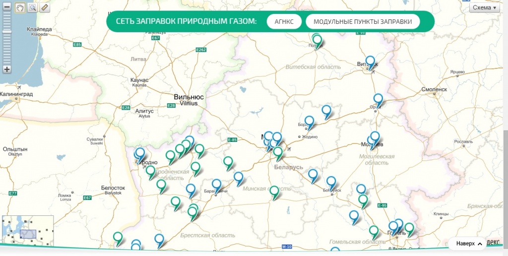 E100 заправки карта